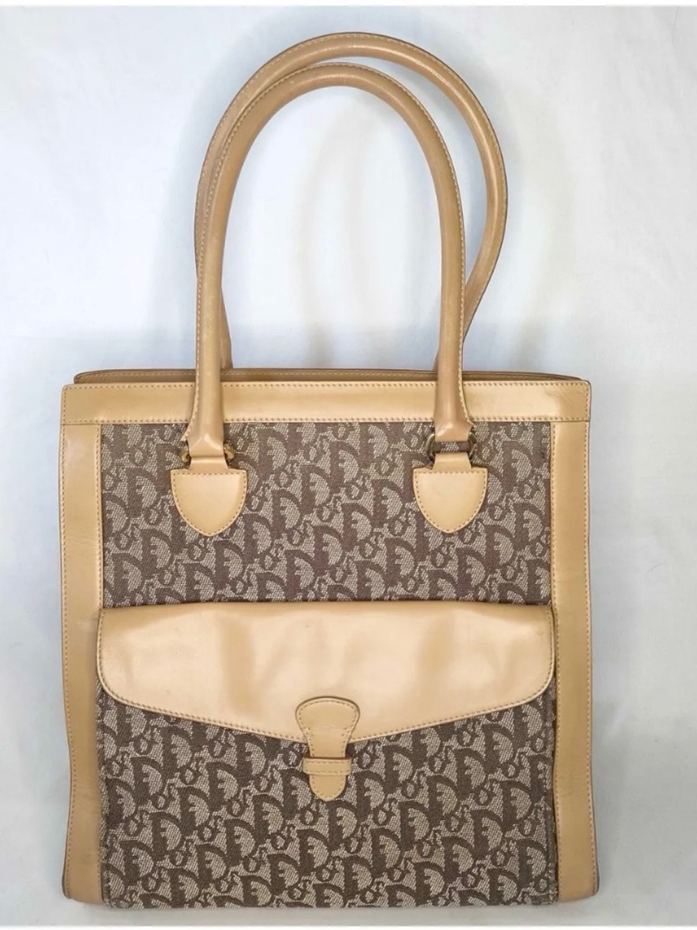 Dior Beige and Brown Monogram Leather-Trim Tote